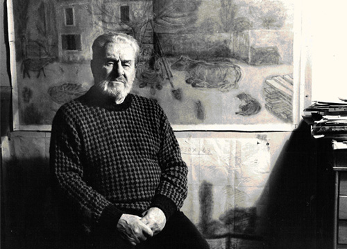 E. Tomiolo  nel suo studio di Milano (1993)